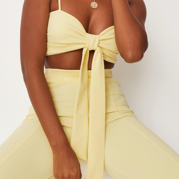 zara mcdermott x missguided yellow co ord crepe bow front bralette and pants set - Picture 2 of 5